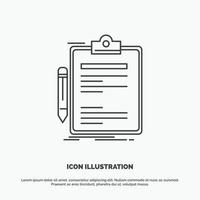 Contract. check. Business. done. clip board Icon. Line vector gray symbol for UI and UX. website or mobile application