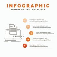 descifrador. codificación. computadora. lista. plantilla de infografías de papel para sitio web y presentación. icono de línea gris con ilustración de vector de estilo infográfico naranja