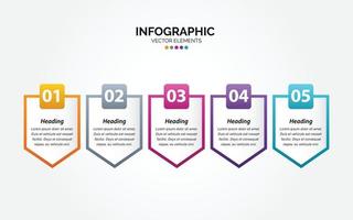 diseño infográfico horizontal vectorial con iconos. 5 opciones o 5 pasos. diagrama de proceso diagrama de flujo gráfico de información vector