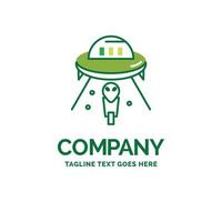 alien. space. ufo. spaceship. mars Flat Business Logo template. Creative Green Brand Name Design. vector