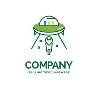 alien. space. ufo. spaceship. mars Flat Business Logo template. Creative Green Brand Name Design. vector