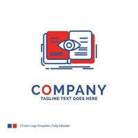 Company Name Logo Design For knowledge. book. eye. view. growth. Blue and red Brand Name Design with place for Tagline. Abstract Creative Logo template for Small and Large Business. vector