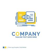 knowledge. book. eye. view. growth Blue Yellow Business Logo template. Creative Design Template Place for Tagline. vector