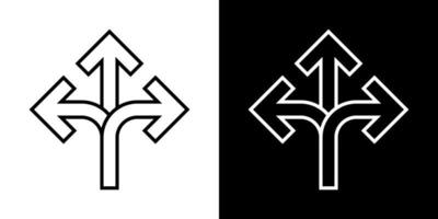 Three-way direction arrow icon vector in line concept