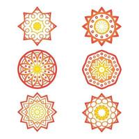 Set of round gradient mandala on white isolated background. vector