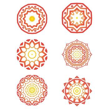 Set of round gradient mandala on white isolated background. vector