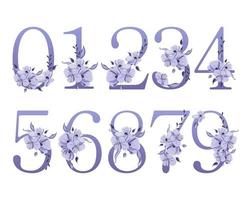 Set of numbers decorated with flowers, soft blue design. Decor elements for postcards, business cards and invitations, vector