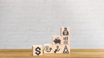 The business symbol on wood cube 3d rendering photo
