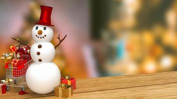 The snowman and shopping cart for holiday concept 3d rendering photo