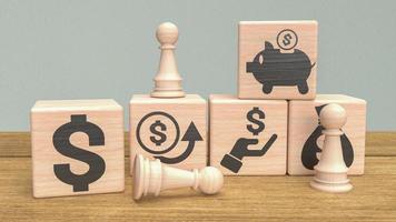 The chess and business icon on wood cube  3d rendering photo