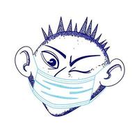 A winking Chinese man in a mask. The concept of quarantine. vector