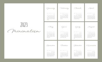 Calendar 2023 Trendy Minimalist Style. Set of 12 pages desk calendar. 2022 minimal calendar planner design for printing template. vector illustration