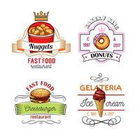 Fast food symbols with burger, donut and ice cream vector