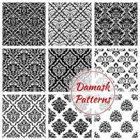 Black and white damask floral seamless pattern vector