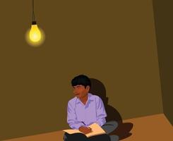 A man sitting in room reading a book with desi style design. vector