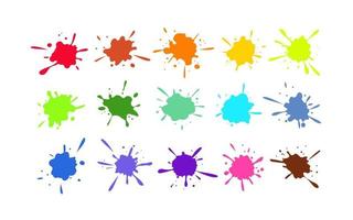 conjunto de coloridas manchas realistas, salpicaduras con gotas dispersas. varias formas dinámicas de espolvorear vector