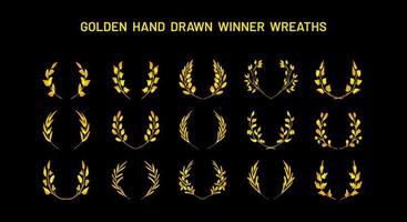 Simple Hand Drawn Sketches of Fantasy Golden Victory Wreaths, Laurel Crowns. Collection of Design Elements vector