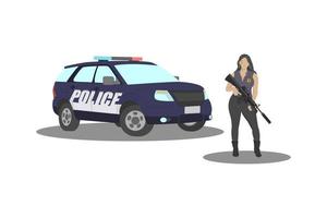 chica con coche de policía vector