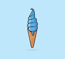 Sweet melting ice cream cone cartoon vector illustration. Melting ice cream in waffle cone icon.