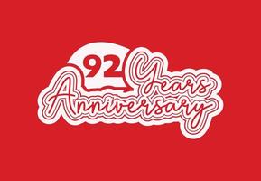 92 years anniversary logo and sticker design vector