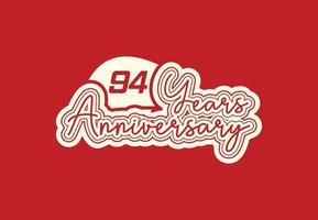 Diseño de logotipo y pegatina de aniversario de 94 años. vector