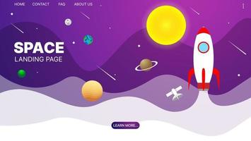 Landing page background template. Presentation design. Space, planets and rocket. Website template design. Vector  illustration