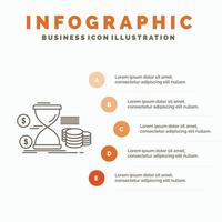 Hourglass. management. money. time. coins Infographics Template for Website and Presentation. Line Gray icon with Orange infographic style vector illustration