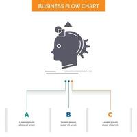 imaginación. imaginativo. imaginar. ocurrencia. diseño de diagrama de flujo de negocio de proceso con 3 pasos. icono de glifo para el lugar de plantilla de fondo de presentación para texto. vector