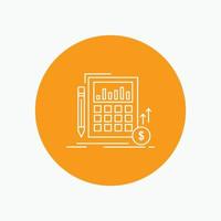 Calculation. data. financial. investment. market White Line Icon in Circle background. vector icon illustration