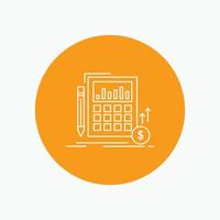 Calculation. data. financial. investment. market White Line Icon in Circle background. vector icon illustration