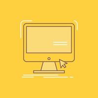 control. computadora. monitor. remoto. icono lleno de línea plana inteligente. hermoso botón de logotipo sobre fondo amarillo para ui y ux. sitio web o aplicación móvil vector