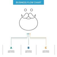 bigote. inconformista. movimiento Papa Noel. diseño de diagrama de flujo de negocios soportado con 3 pasos. icono de línea para el lugar de plantilla de fondo de presentación para texto vector