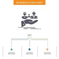 seguro. salud. familia. vida. diseño de diagrama de flujo de negocios manual con 3 pasos. icono de glifo para el lugar de plantilla de fondo de presentación para texto. vector