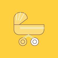 trolly. baby. kids. push. stroller Flat Line Filled Icon. Beautiful Logo button over yellow background for UI and UX. website or mobile application vector