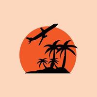 dark yellow coconut tree vector illustration and airplane