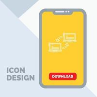 computadora. conexión. Enlace. la red. icono de línea de sincronización en el móvil para la página de descarga vector