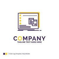 Company Name Logo Design For Window. Mac. operational. os. program. Purple and yellow Brand Name Design with place for Tagline. Creative Logo template for Small and Large Business. vector