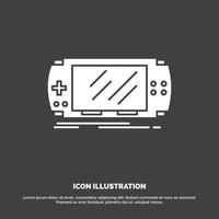 consola. dispositivo. juego. juego de azar. icono de psp. símbolo de vector de glifo para ui y ux. sitio web o aplicación móvil