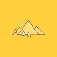 mountain. landscape. hill. nature. tree Flat Line Filled Icon. Beautiful Logo button over yellow background for UI and UX. website or mobile application vector