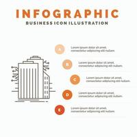 edificio. tecnología. ciudad inteligente. conectado. plantilla de infografía de Internet para sitio web y presentación. icono de línea gris con ilustración de vector de estilo infográfico naranja