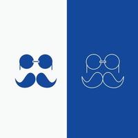 moustache. Hipster. movember. glasses. men Line and Glyph web Button in Blue color Vertical Banner for UI and UX. website or mobile application vector