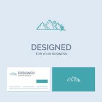 hill. landscape. nature. mountain. scene Business Logo Line Icon Symbol for your business. Turquoise Business Cards with Brand logo template vector