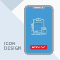 Accounting. banking. calculator. finance. Audit Line Icon in Mobile for Download Page vector