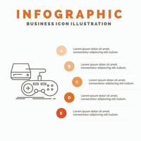 consola. juego. juego de azar. estación de juegos. reproducir plantilla de infografía para sitio web y presentación. icono de línea gris con ilustración de vector de estilo infográfico naranja