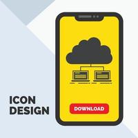 cloud. network. server. internet. data Glyph Icon in Mobile for Download Page. Yellow Background vector