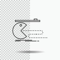 Character. computer. game. gaming. pacman Line Icon on Transparent Background. Black Icon Vector Illustration