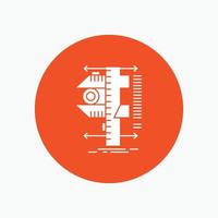 measure. caliper. calipers. physics. measurement White Glyph Icon in Circle. Vector Button illustration