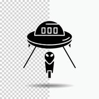 extraterrestre. espacio. OVNI. astronave. icono de glifo de marte sobre fondo transparente. icono negro vector