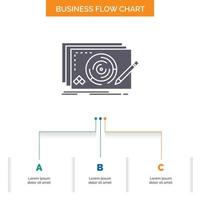 Level. design. new. complete. game Business Flow Chart Design with 3 Steps. Glyph Icon For Presentation Background Template Place for text. vector