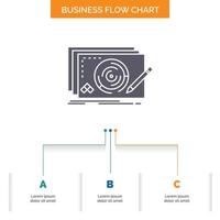 nivel. diseño. nuevo. completo. diseño de diagrama de flujo de negocios de juegos con 3 pasos. icono de glifo para el lugar de plantilla de fondo de presentación para texto. vector